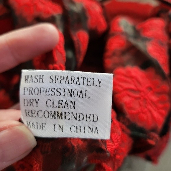 Flower Red Sheer Bodysuit Size Large - Picture 6 of 10